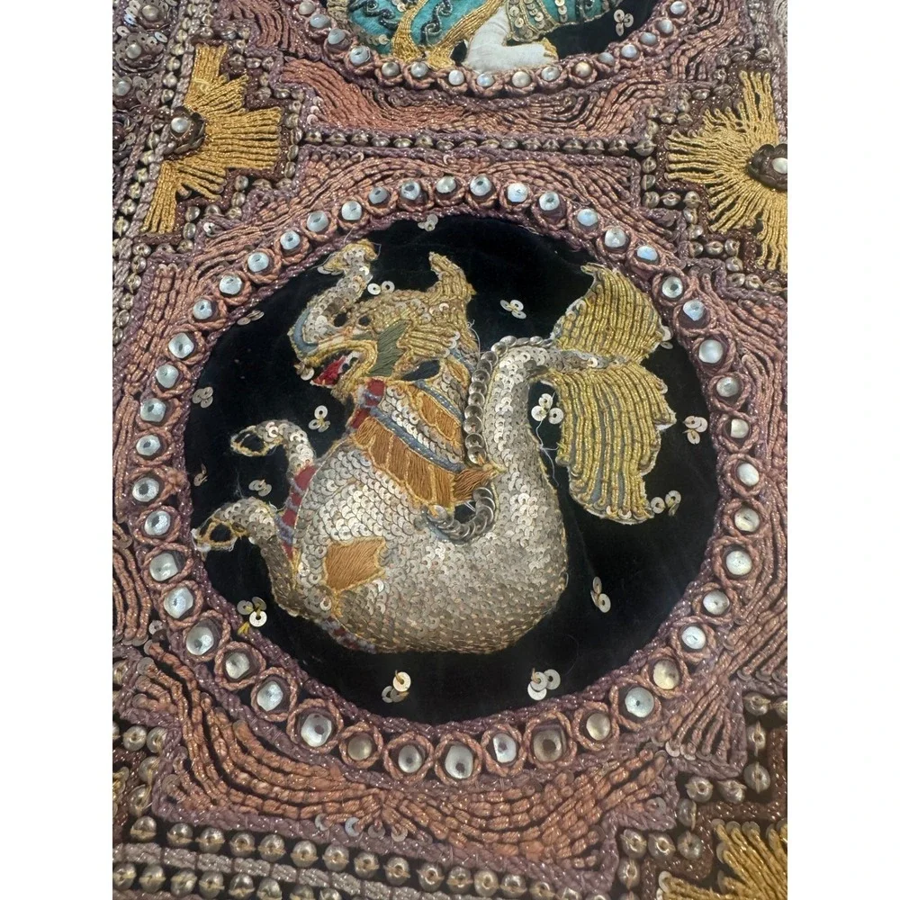 Vintage Burmese Kalaga Shwe Chi Doe Hand Embroidered Tapestry 46